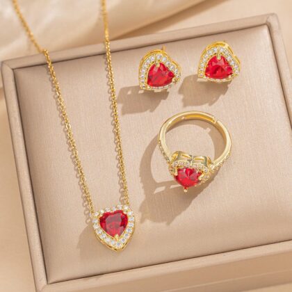 Heart Gold Plated Stainless Steel Jewelry Set