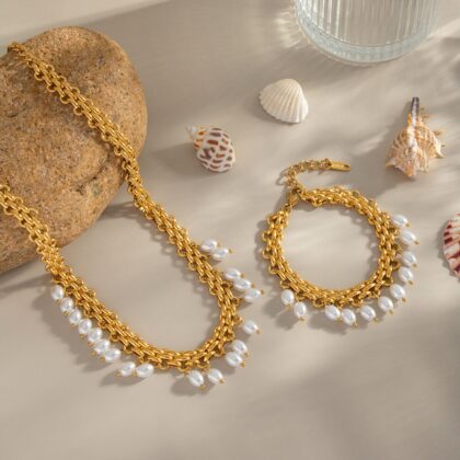 Gold Plated Pearl Necklace Set