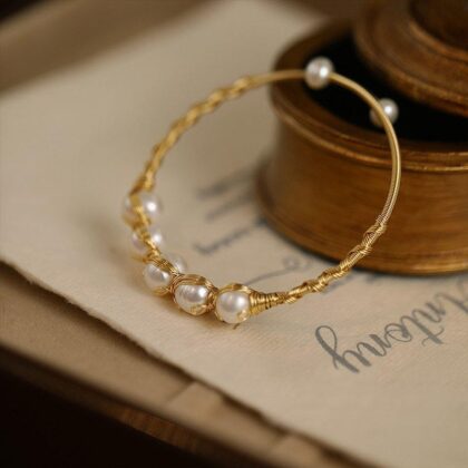 Pearl Bead Adjustable Cuff Opening Bangle